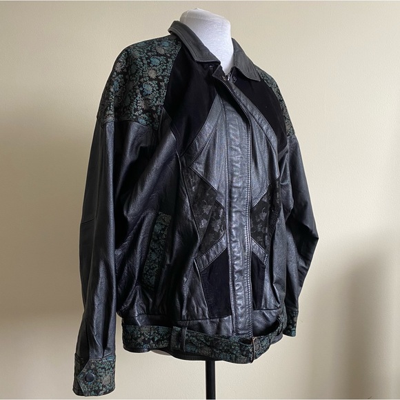 vintage 80s patchwork leather bomber jacket - Picture 2 of 15